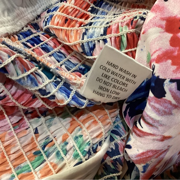 NWT Large Luxxel Multicolor Floral Midi Dress smocked body ruffle - Picture 13 of 16